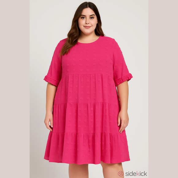 JODIFL Dresses & Skirts - NEW Jodifl Bubblegum Pink Swiss Dot Tiered Babydoll Dress -Boho